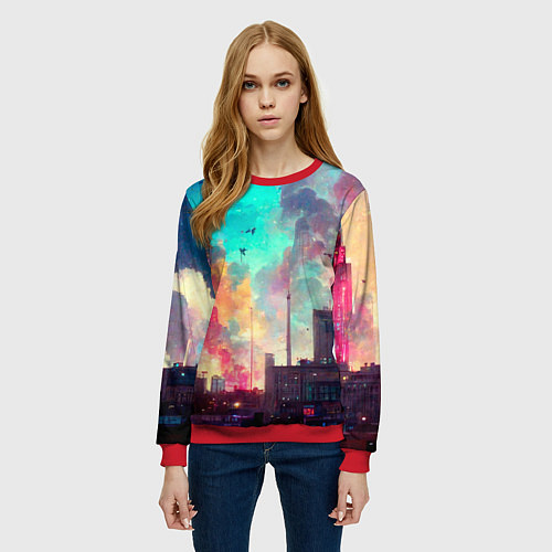 Женский свитшот Разъяренный город / 3D-Красный – фото 3