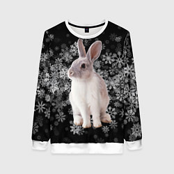 Женский свитшот Кролик и пушистые снежинки