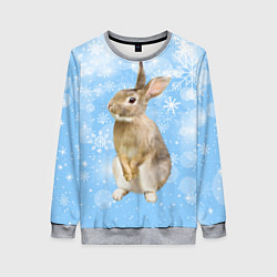 Женский свитшот Кролик и снежинки