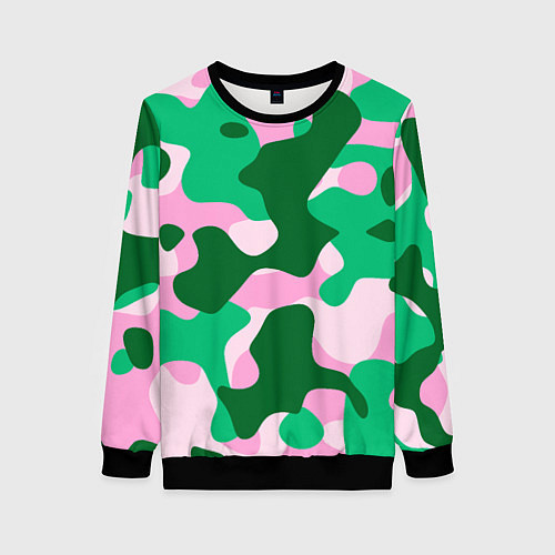 Женский свитшот Абстрактные зелёно-розовые пятна / 3D-Черный – фото 1