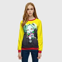 Свитшот женский Ребекка пьет коктель - Cyberpunk, цвет: 3D-красный — фото 2