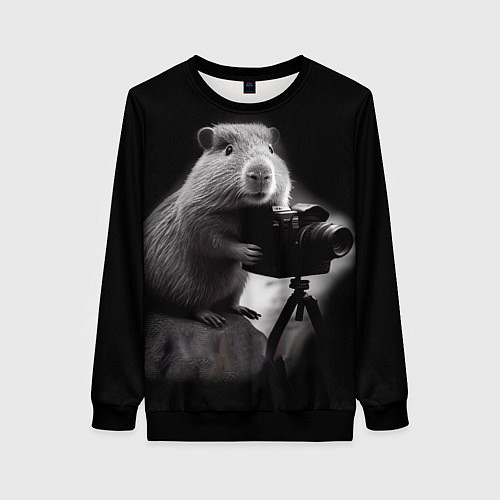 Женский свитшот Капибара фотограф / 3D-Черный – фото 1