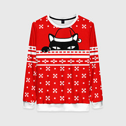 Женский свитшот Выглядывающий котик - красный свитер