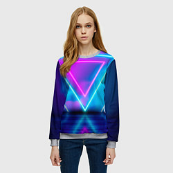 Свитшот женский Неоновые треугольники на горизонте, цвет: 3D-меланж — фото 2