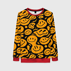 Свитшот женский Растекающийся оранжевый смайл, цвет: 3D-красный