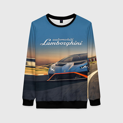 Женский свитшот Lamborghini Huracan STO - car racing / 3D-Черный – фото 1