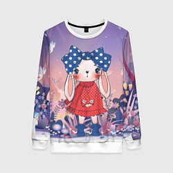 Свитшот женский Модная зайка - новый год, цвет: 3D-белый