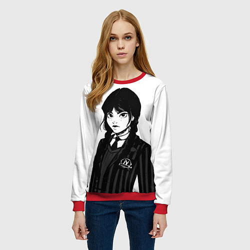 Женский свитшот Школьница Уэнсдей / 3D-Красный – фото 3