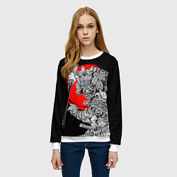 Свитшот женский Самурай с мечом на черном фоне, цвет: 3D-белый — фото 2