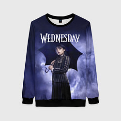 Свитшот женский Уэнсдэй Аддамс с зонтиком, цвет: 3D-черный