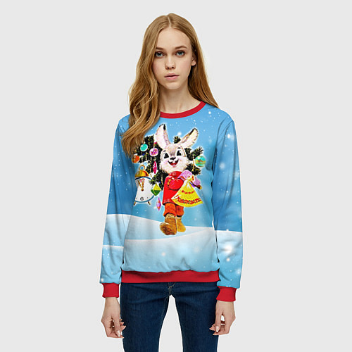 Женский свитшот Зайчик с советских открыток / 3D-Красный – фото 3