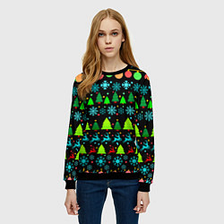 Свитшот женский Узор с ёлками и оленями, цвет: 3D-черный — фото 2