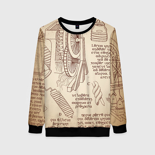 Женский свитшот Чертежи машин Леонардо да Винчи / 3D-Черный – фото 1