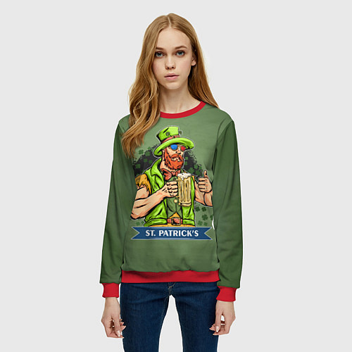 Женский свитшот Мужик с пивом / 3D-Красный – фото 3