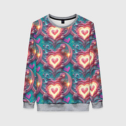 Свитшот женский Паттерн пылающие сердца, цвет: 3D-меланж
