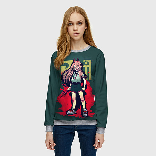 Женский свитшот Персонаж Пауэр - Человек бензопила / 3D-Меланж – фото 3