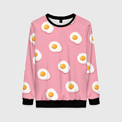 Свитшот женский Яичница на розовом фоне, цвет: 3D-черный