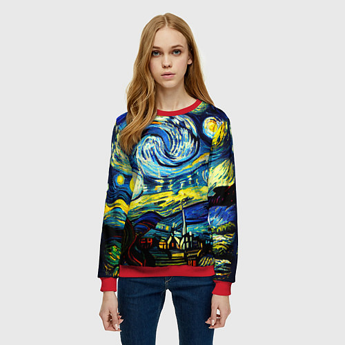 Женский свитшот Винсент ван Гог, звездная ночь / 3D-Красный – фото 3