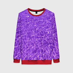 Свитшот женский Абстрактные фиолетовые волны воды, цвет: 3D-красный