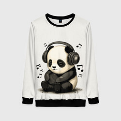 Свитшот женский Милая панда в наушниках, цвет: 3D-черный