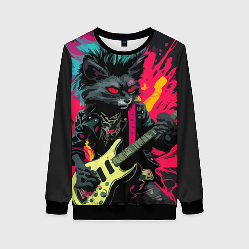 Женский свитшот Rocker Cat on a dark background - C-Cats collectio / 3D-Черный – фото 1