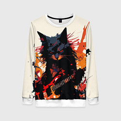 Свитшот женский Black rocker cat on a light background - C-Cats co, цвет: 3D-белый