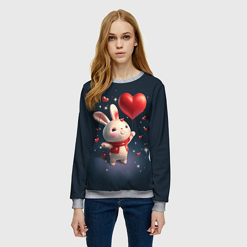 Женский свитшот Кролик с шариком / 3D-Меланж – фото 3