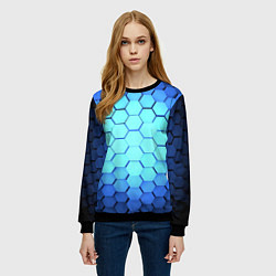 Свитшот женский Голубые соты шейповая абстракция, цвет: 3D-черный — фото 2