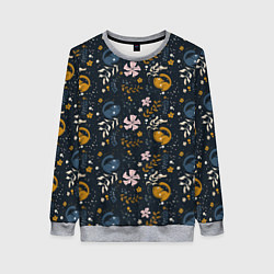 Женский свитшот Растительный паттерн с котиками