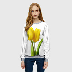 Свитшот женский Желтые тюльпаны на белом, цвет: 3D-меланж — фото 2