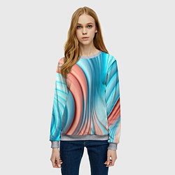 Свитшот женский Кораллово-голубая абстрактная волна, цвет: 3D-меланж — фото 2