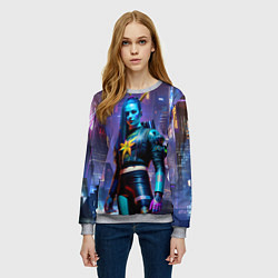 Свитшот женский Cyberpunk - brave girl - neural network, цвет: 3D-меланж — фото 2