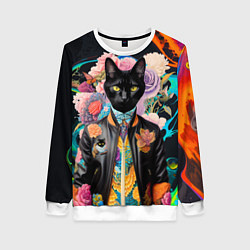 Женский свитшот Модный чёрный кот - нейросеть - мода