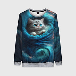 Свитшот женский Котик в звездных облаках, цвет: 3D-меланж