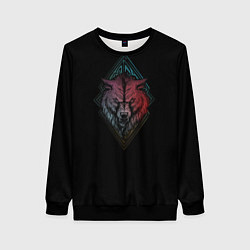 Свитшот женский Неоновый разноцветный волк, цвет: 3D-черный