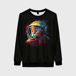Свитшот женский Кот в скафандре - космонавт, цвет: 3D-черный