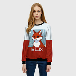 Свитшот женский Пиксельная лиса с надписью fox, цвет: 3D-черный — фото 2