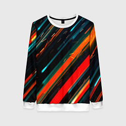 Свитшот женский Искры огня на полосах, цвет: 3D-белый