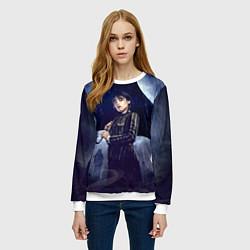 Свитшот женский Уэнсдей Аддамс с зонтом, цвет: 3D-белый — фото 2