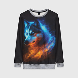 Свитшот женский Водно-огненная стихия волка, цвет: 3D-меланж