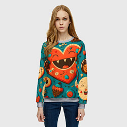 Свитшот женский Веселое сердце с зубами, цвет: 3D-меланж — фото 2