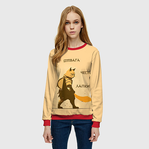 Женский свитшот Кот-воин / 3D-Красный – фото 3