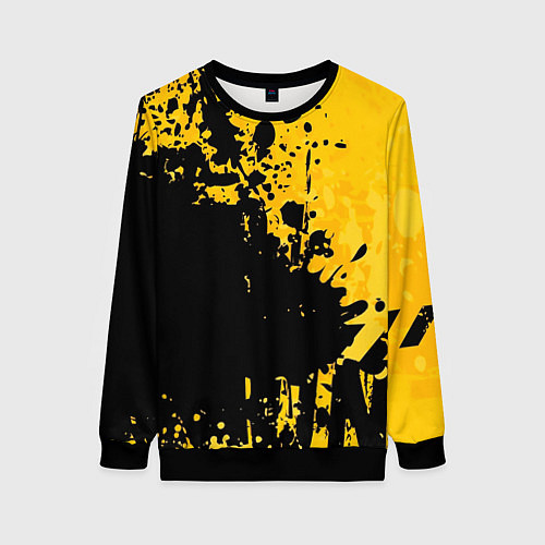 Женский свитшот Пятна черной краски на желтом фоне / 3D-Черный – фото 1