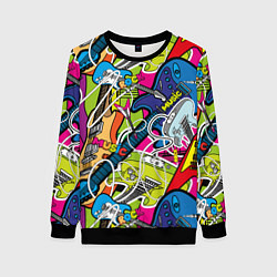 Свитшот женский Guitars - pop art pattern, цвет: 3D-черный