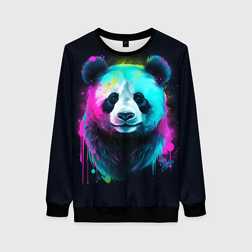Женский свитшот Панда в неоновых красках / 3D-Черный – фото 1