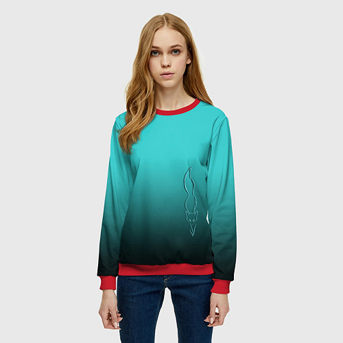 Женский свитшот Силуэт лисы на градиентном фоне / 3D-Красный – фото 3