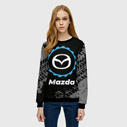 Свитшот женский Mazda в стиле Top Gear со следами шин на фоне, цвет: 3D-черный — фото 2