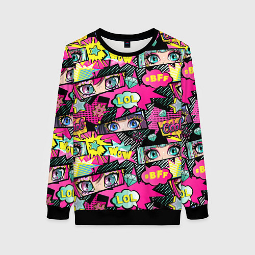 Женский свитшот Глаза аниме-девушки: cool pattern / 3D-Черный – фото 1