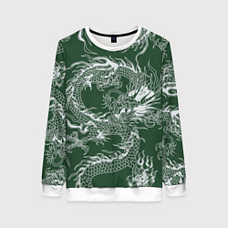 Свитшот женский Татуировка дракона на зеленом фоне, цвет: 3D-белый