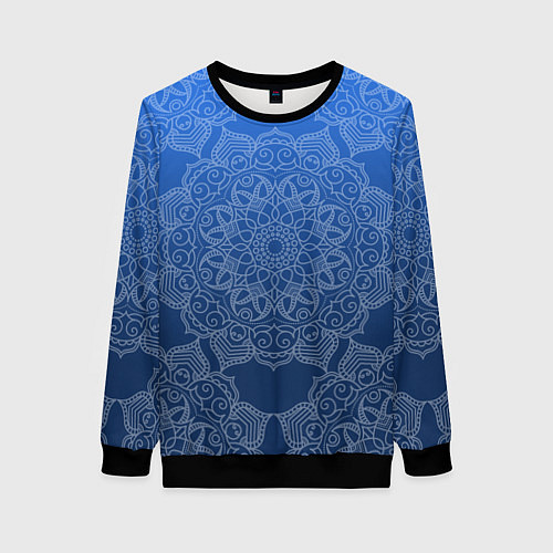 Женский свитшот Мандала на градиенте синего цвета / 3D-Черный – фото 1
